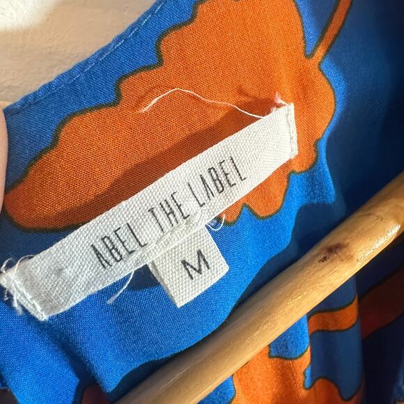 ABEL THE LABEL Smocked Maxi Dress Womans Medium Blue Orange Vacation Resort - Picture 6 of 13